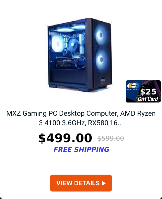 MXZ Gaming PC Desktop Computer, AMD Ryzen 3 4100 3.6GHz, RX580,16...