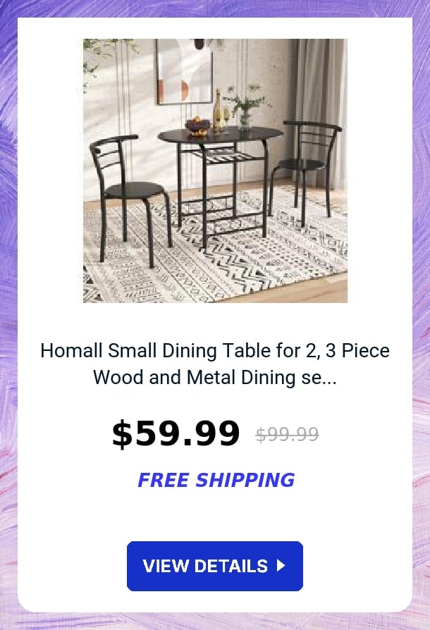 Homall Small Dining Table for 2, 3 Piece Wood and Metal Dining se...