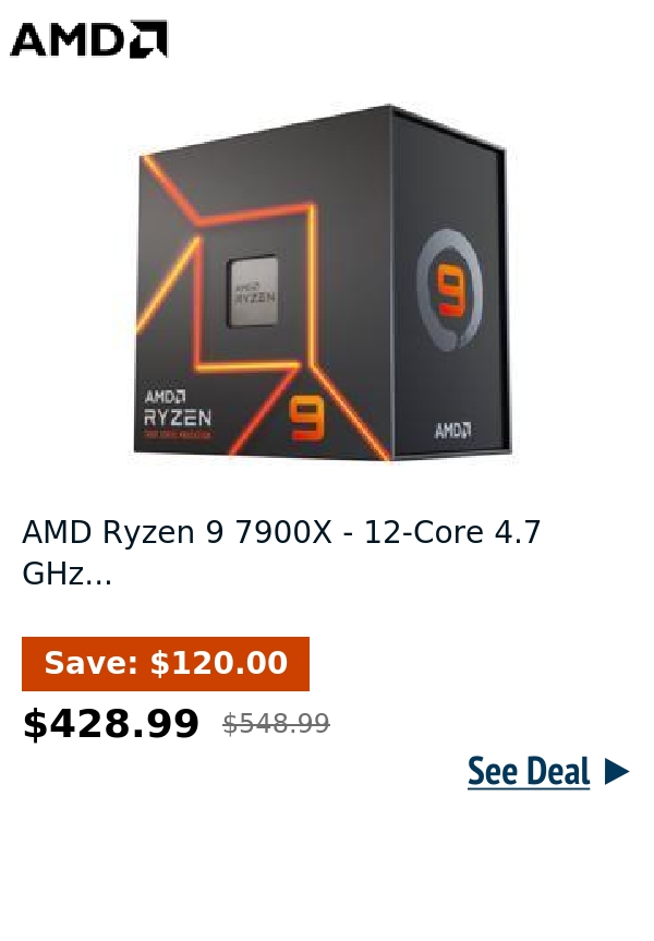 AMD Ryzen 9 7900X - 12-Core 4.7 GHz...