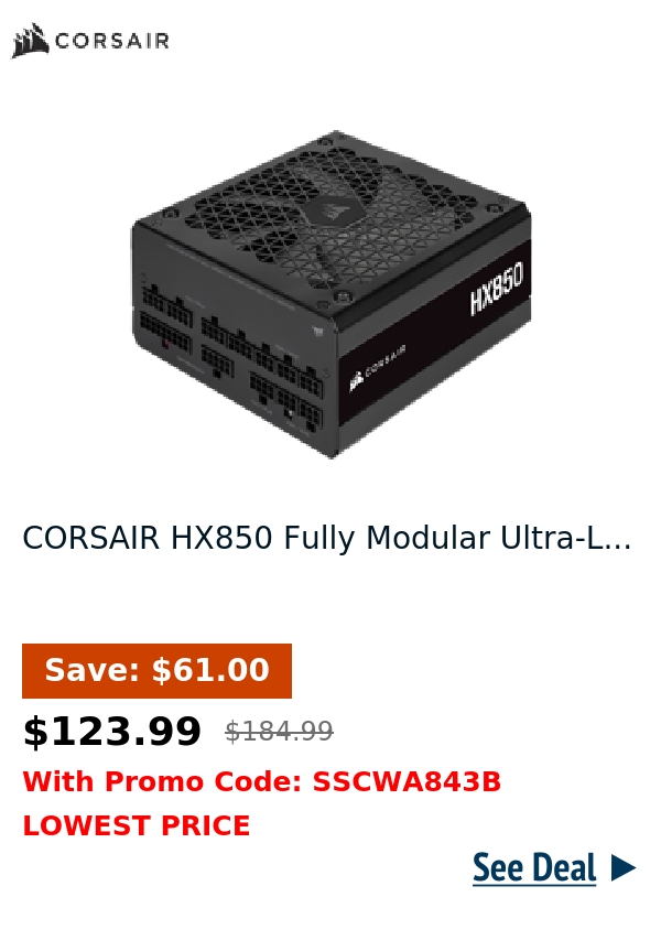 CORSAIR HX850 Fully Modular Ultra-L...