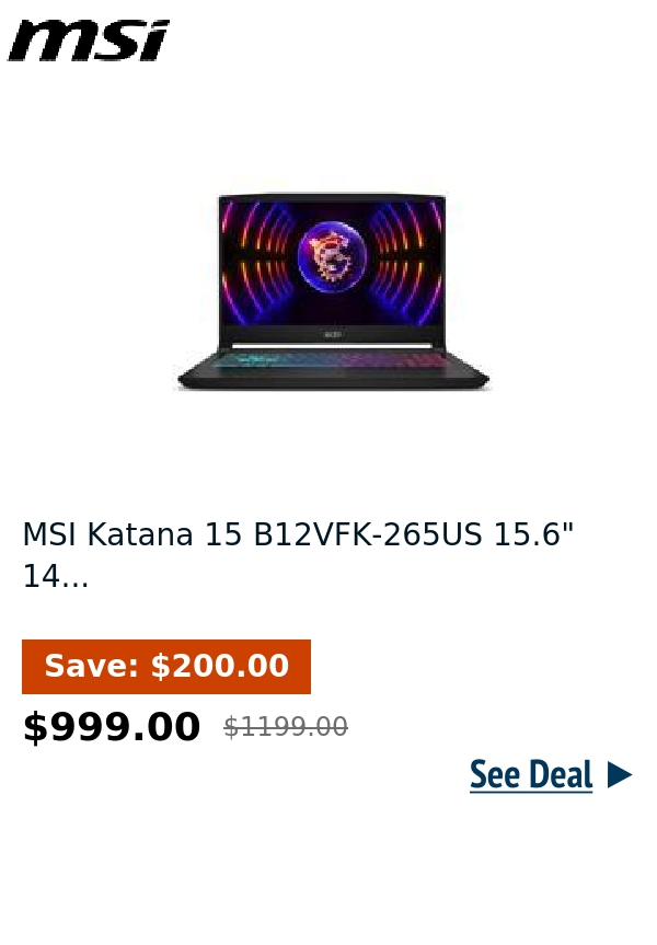 MSI Katana 15 B12VFK-265US 15.6