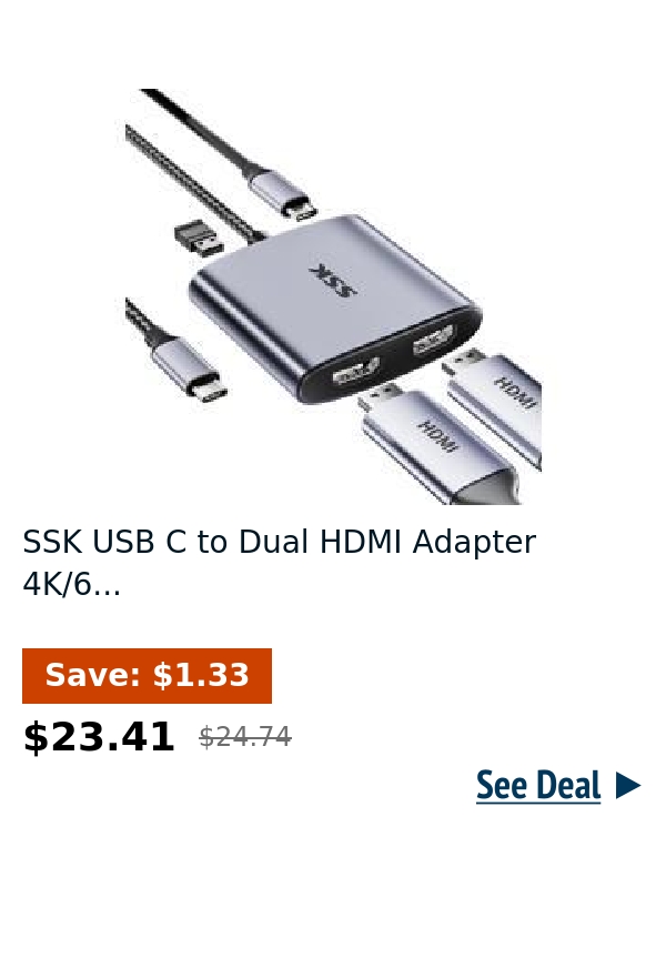 SSK USB C to Dual HDMI Adapter 4K/6...