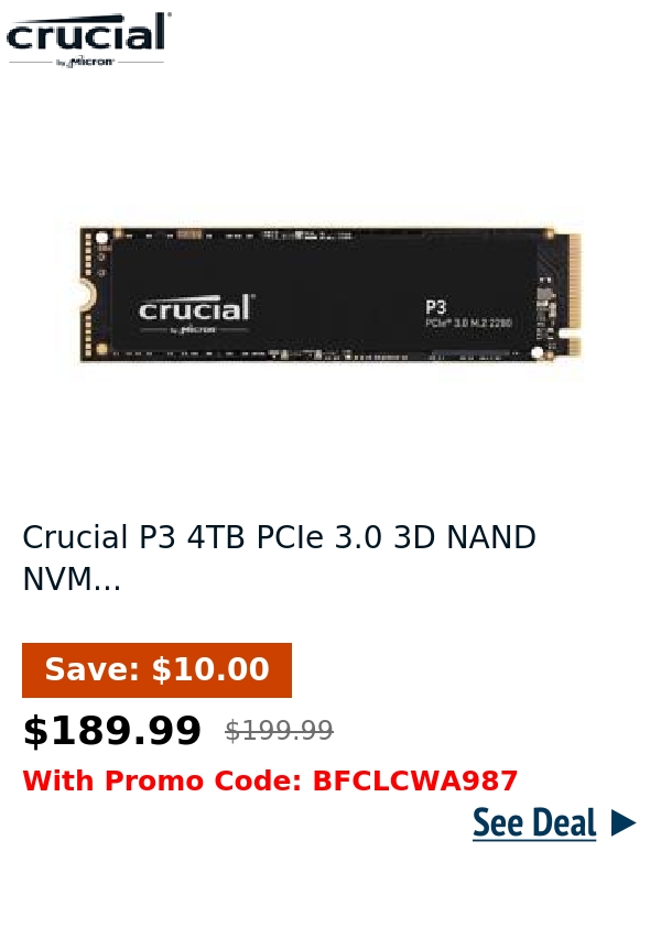 Crucial P3 4TB PCIe 3.0 3D NAND NVM...