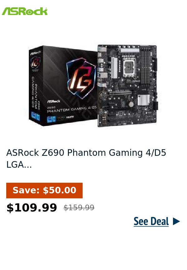 ASRock Z690 Phantom Gaming 4/D5 LGA...