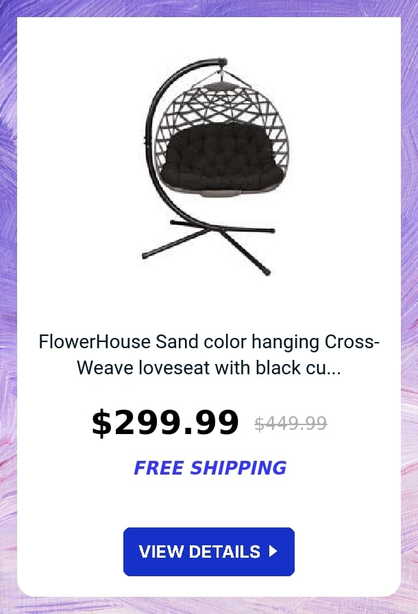 FlowerHouse Sand color hanging Cross-Weave loveseat with black cu...