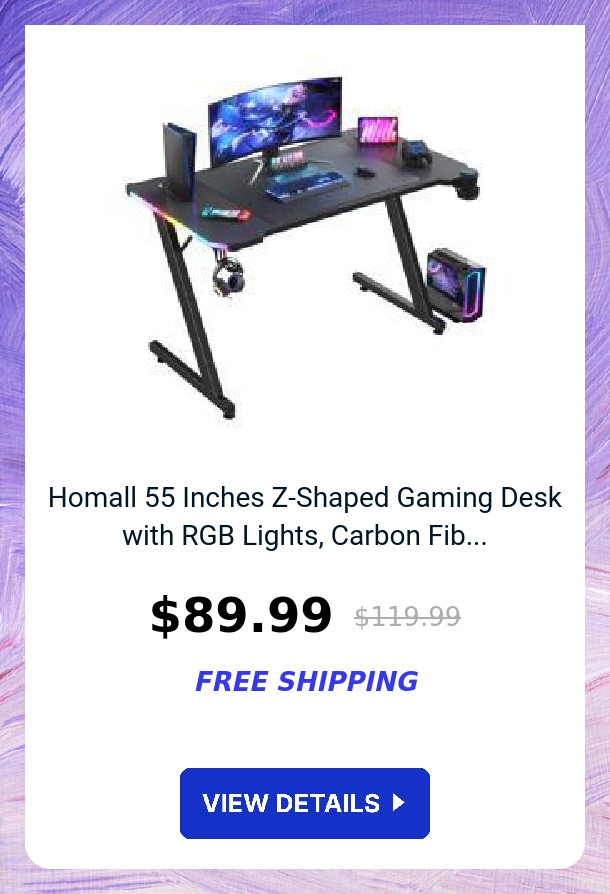 Homall 55 Inches Z-Shaped Gaming Desk with RGB Lights, Carbon Fib...