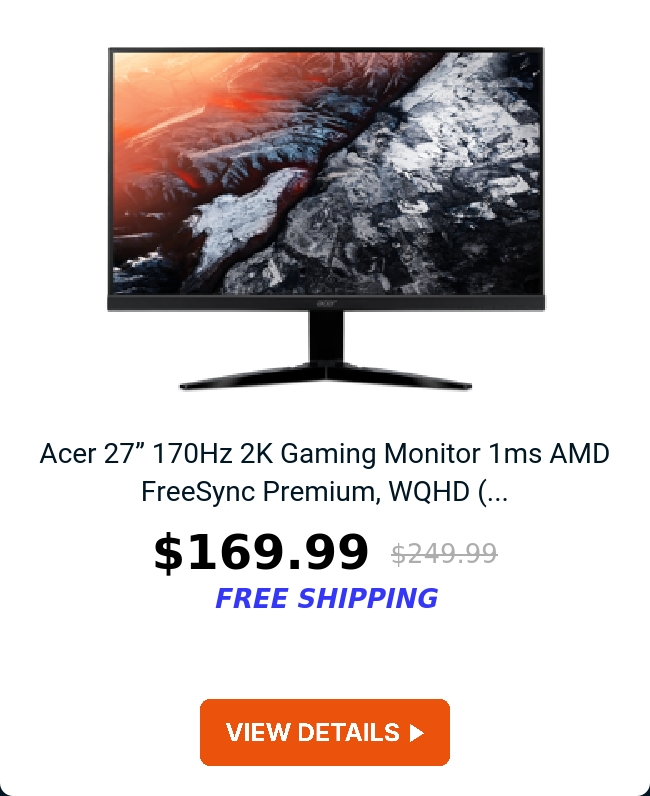 Acer 27 170Hz 2K Gaming Monitor 1ms AMD FreeSync Premium, WQHD (...