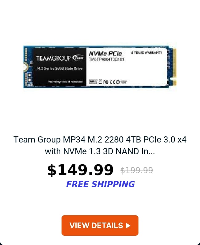 Team Group MP34 M.2 2280 4TB PCIe 3.0 x4 with NVMe 1.3 3D NAND In...