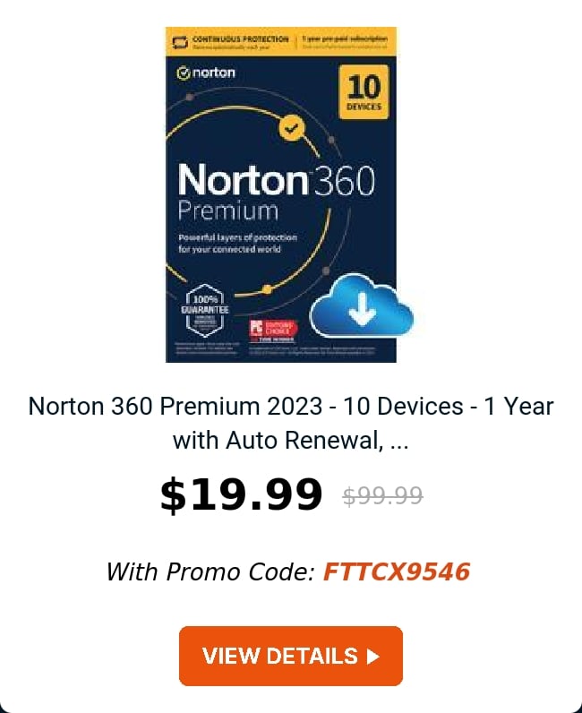Norton 360 Premium 2023 - 10 Devices - 1 Year with Auto Renewal, ...