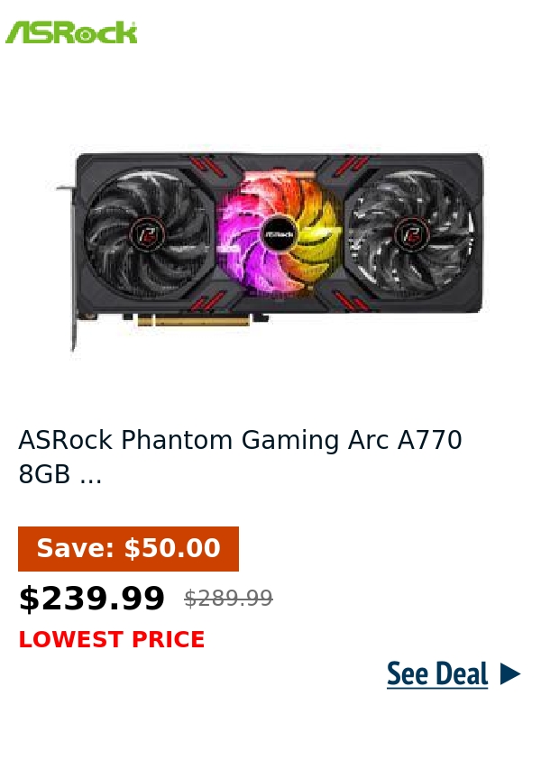 ASRock Phantom Gaming Arc A770 8GB ...