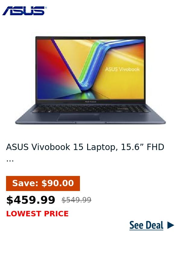 ASUS Vivobook 15 Laptop, 15.6” FHD ...