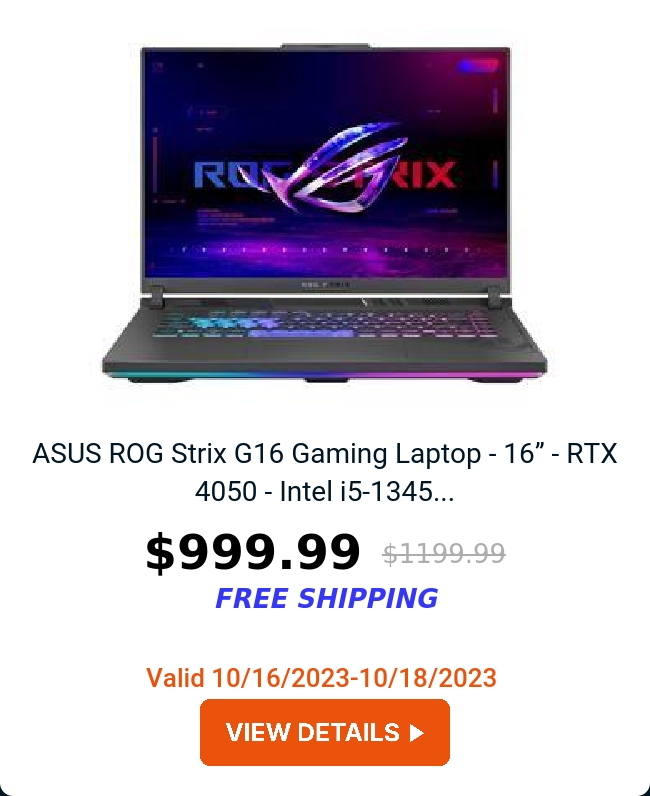 ASUS ROG Strix G16 Gaming Laptop - 16” - RTX 4050 - Intel i5-1345...