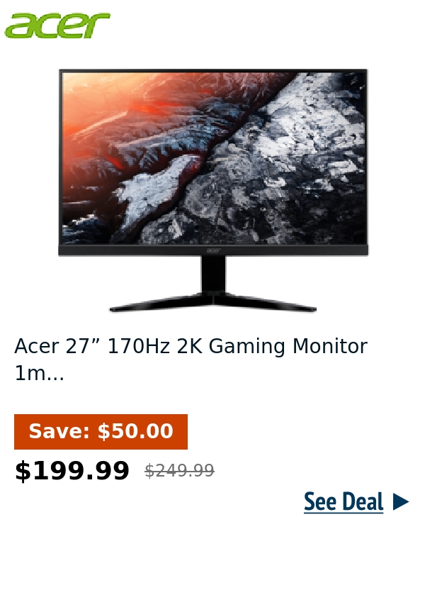 Acer 27” 170Hz 2K Gaming Monitor 1m...