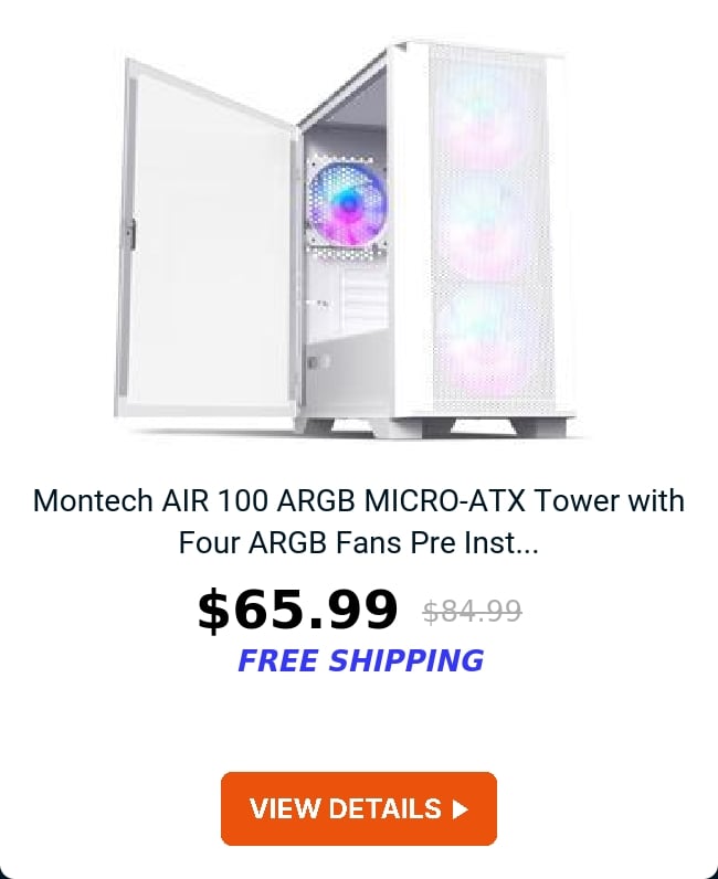 Montech AIR 100 ARGB MICRO-ATX Tower with Four ARGB Fans Pre Inst...