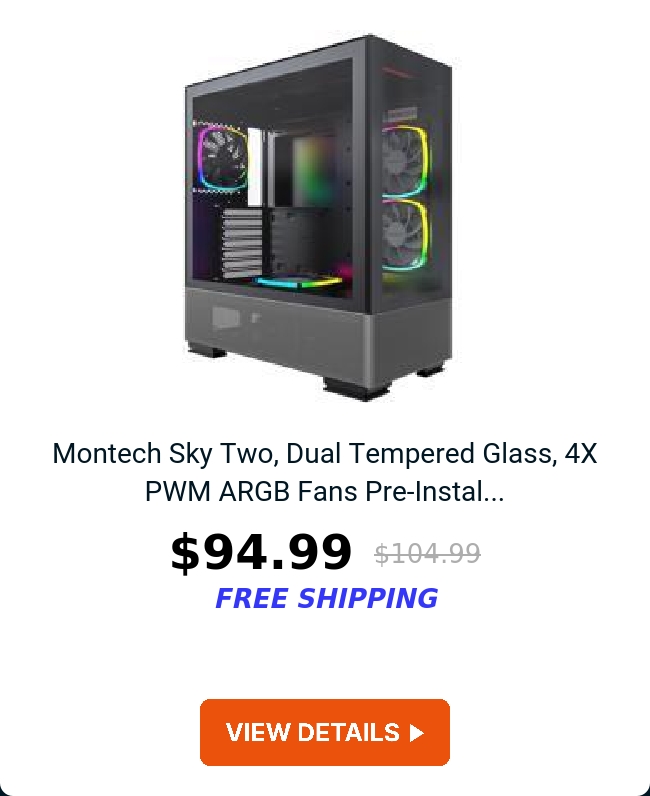 Montech Sky Two, Dual Tempered Glass, 4X PWM ARGB Fans Pre-Instal...