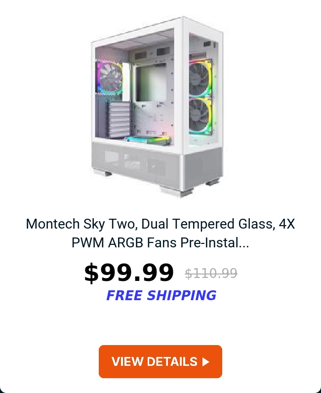 Montech Sky Two, Dual Tempered Glass, 4X PWM ARGB Fans Pre-Instal...