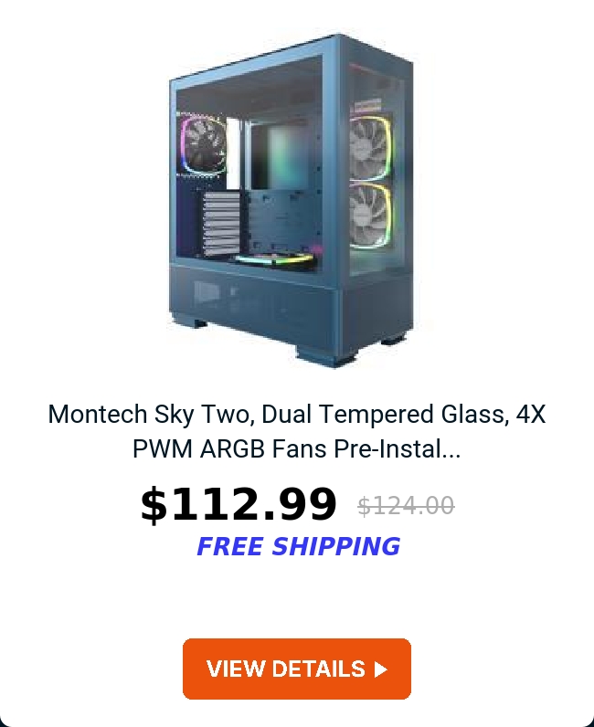 Montech Sky Two, Dual Tempered Glass, 4X PWM ARGB Fans Pre-Instal...