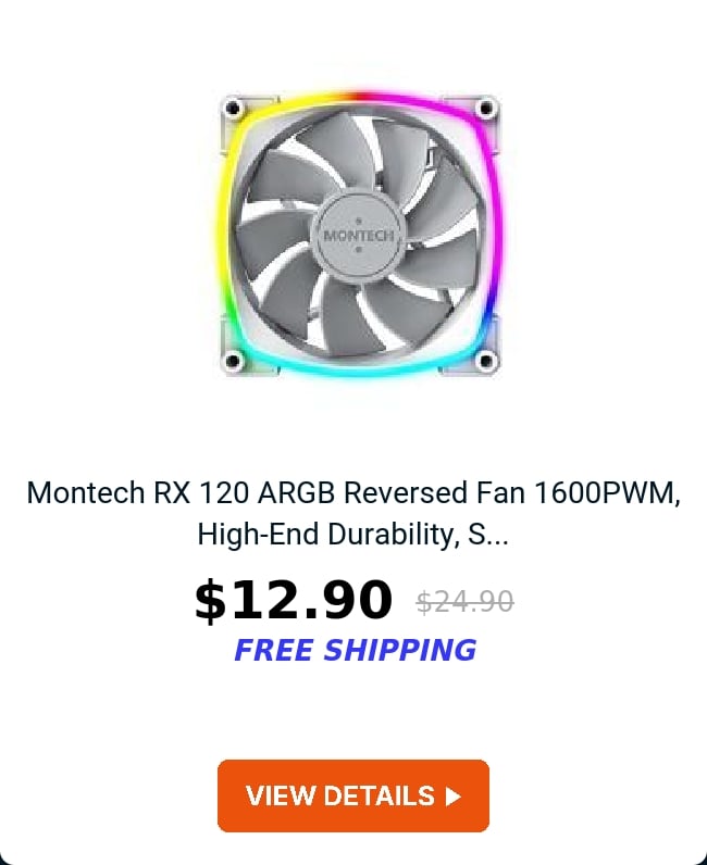 Montech RX 120 ARGB Reversed Fan  1600PWM, High-End Durability, S...