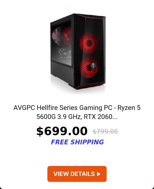 AVGPC Hellfire Series Gaming PC - Ryzen 5 5600G 3.9 GHz, RTX 2060...