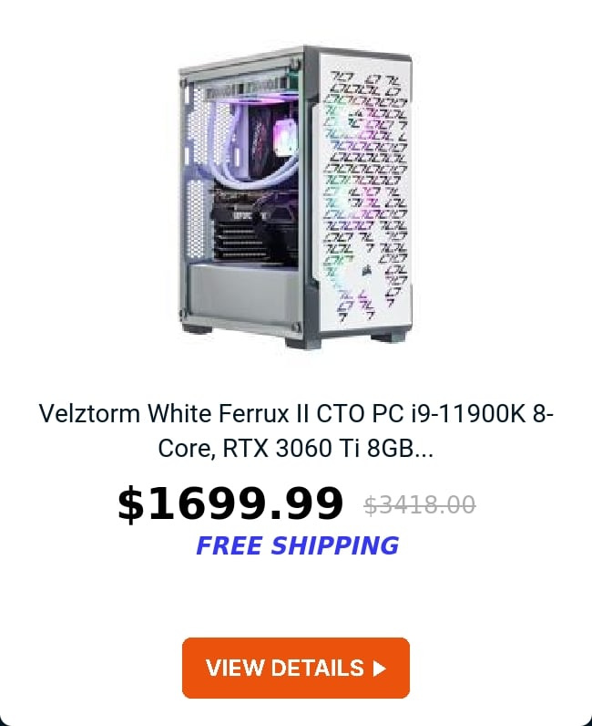 Velztorm White Ferrux II CTO PC i9-11900K 8-Core, RTX 3060 Ti 8GB...