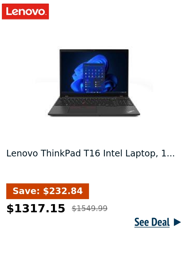 Lenovo ThinkPad T16 Intel Laptop, 1...