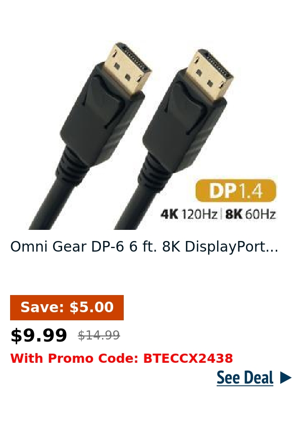 Omni Gear DP-6 6 ft. 8K DisplayPort...