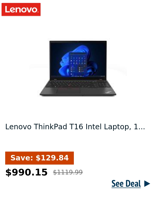 Lenovo ThinkPad T16 Intel Laptop, 1...