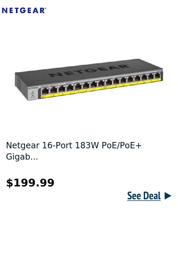 Netgear 16-Port 183W PoE/PoE+ Gigab...