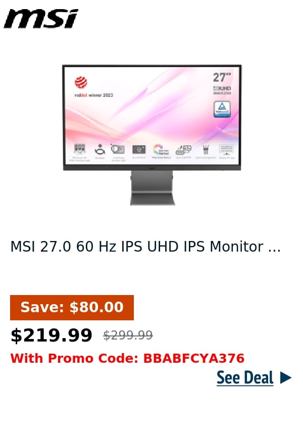 MSI 27.0 60 Hz IPS UHD IPS Monitor ...