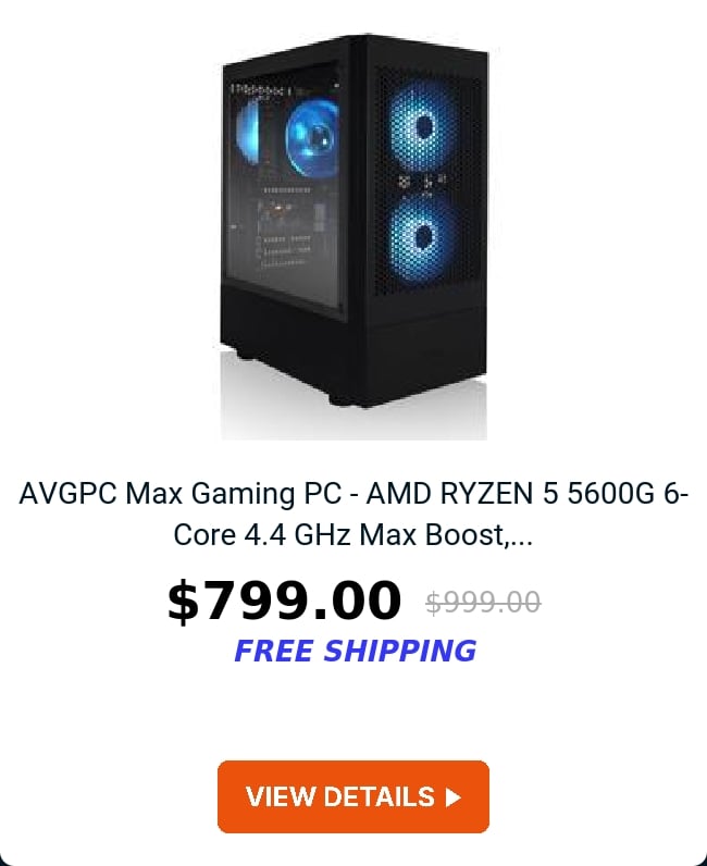 AVGPC Max Gaming PC - AMD RYZEN 5 5600G 6-Core 4.4 GHz Max Boost,...