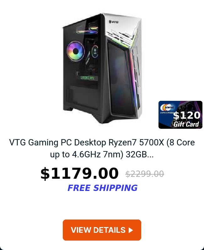 VTG Gaming PC Desktop Ryzen7 5700X (8 Core up to 4.6GHz 7nm) 32GB...