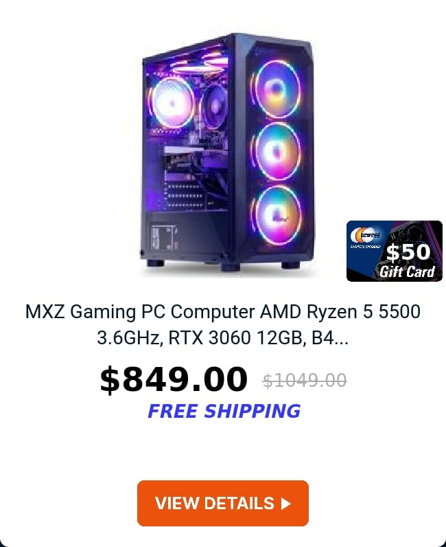 MXZ Gaming PC Computer AMD Ryzen 5 5500 3.6GHz, RTX 3060 12GB, B4...