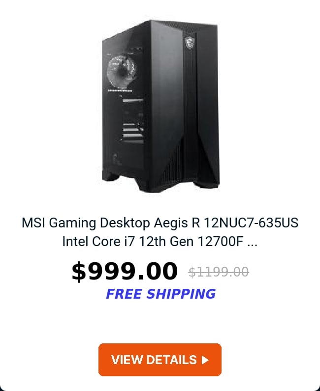 MSI Gaming Desktop Aegis R 12NUC7-635US Intel Core i7 12th Gen 12700F ...