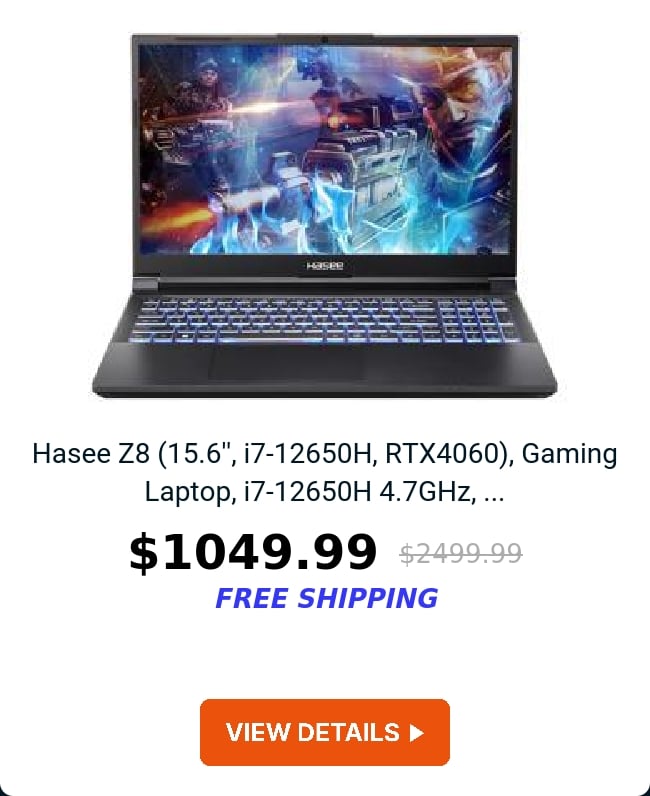 Hasee Z8 (15.6'', i7-12650H, RTX4060), Gaming Laptop, i7-12650H 4.7GHz, ...