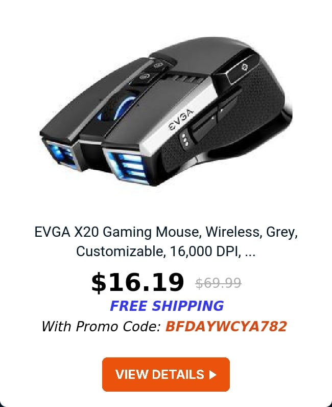 EVGA X20 Gaming Mouse, Wireless, Grey, Customizable, 16,000 DPI, ...