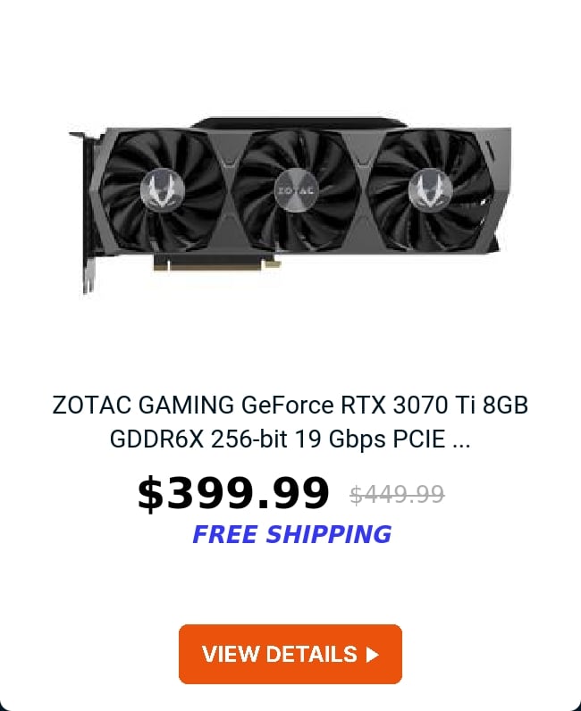 ZOTAC GAMING GeForce RTX 3070 Ti 8GB GDDR6X 256-bit 19 Gbps PCIE ...