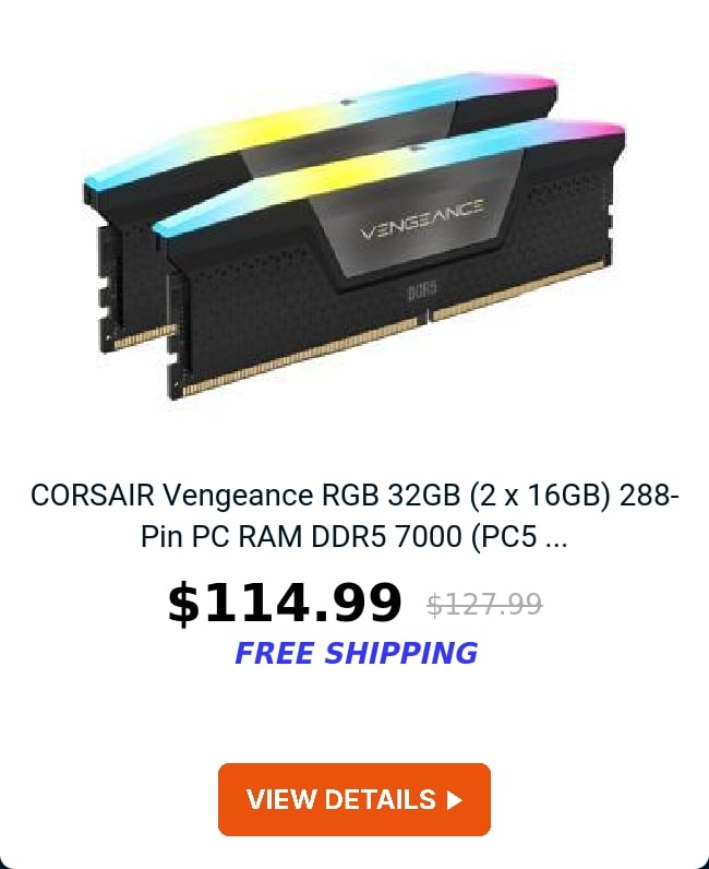 CORSAIR Vengeance RGB 32GB (2 x 16GB) 288-Pin PC RAM DDR5 7000 (PC5 ...