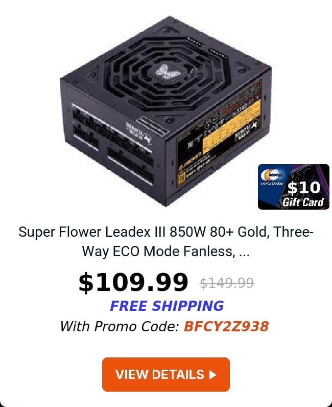 Super Flower Leadex III 850W 80+ Gold, Three-Way ECO Mode Fanless, ...