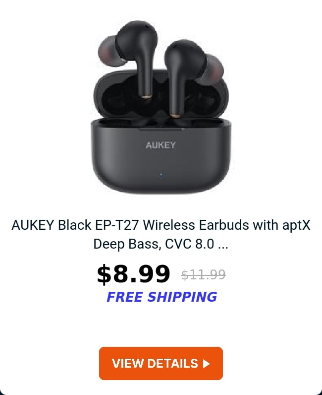 AUKEY Black EP-T27 Wireless Earbuds with aptX Deep Bass, CVC 8.0 ...