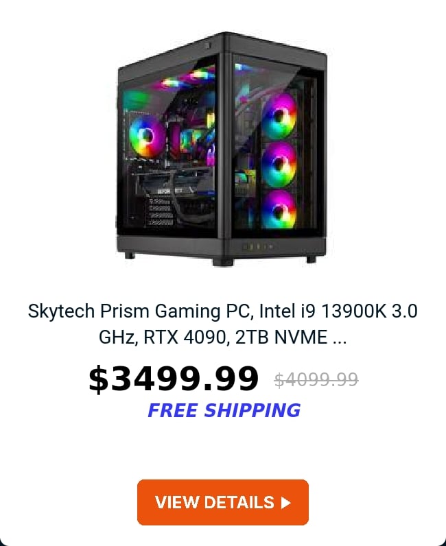 Skytech Prism Gaming PC, Intel i9 13900K 3.0 GHz, RTX 4090, 2TB NVME ...