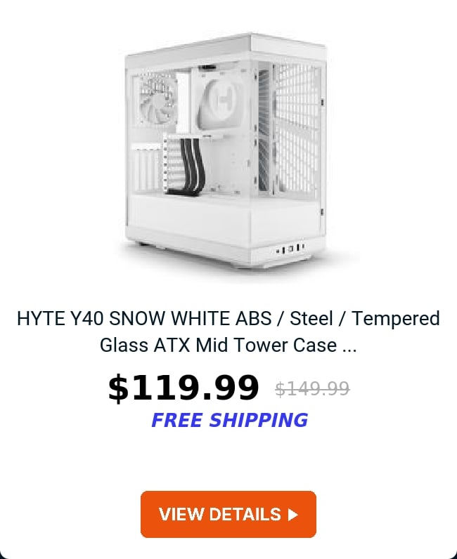 HYTE Y40 SNOW WHITE ABS / Steel / Tempered Glass ATX Mid Tower Case ...