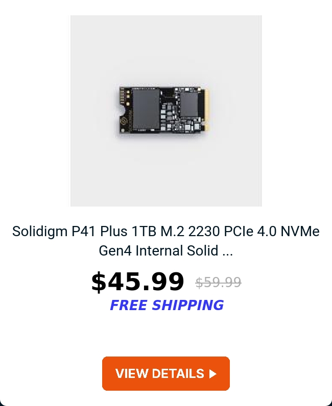 Solidigm P41 Plus 1TB M.2 2230 PCIe 4.0 NVMe Gen4 Internal Solid