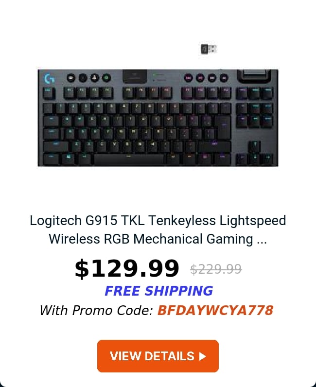 Logitech G915 TKL Tenkeyless Lightspeed Wireless RGB Mechanical Gaming ...