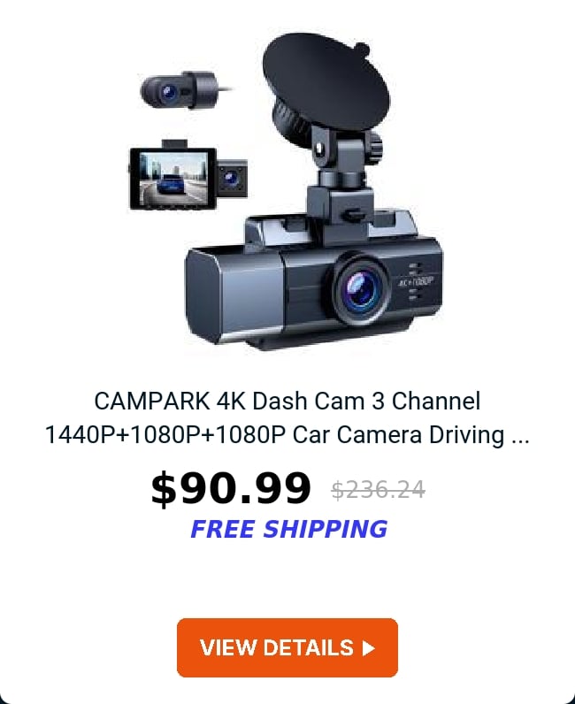 CAMPARK 4K Dash Cam 3 Channel 1440P+1080P+1080P Car Camera Driving ...