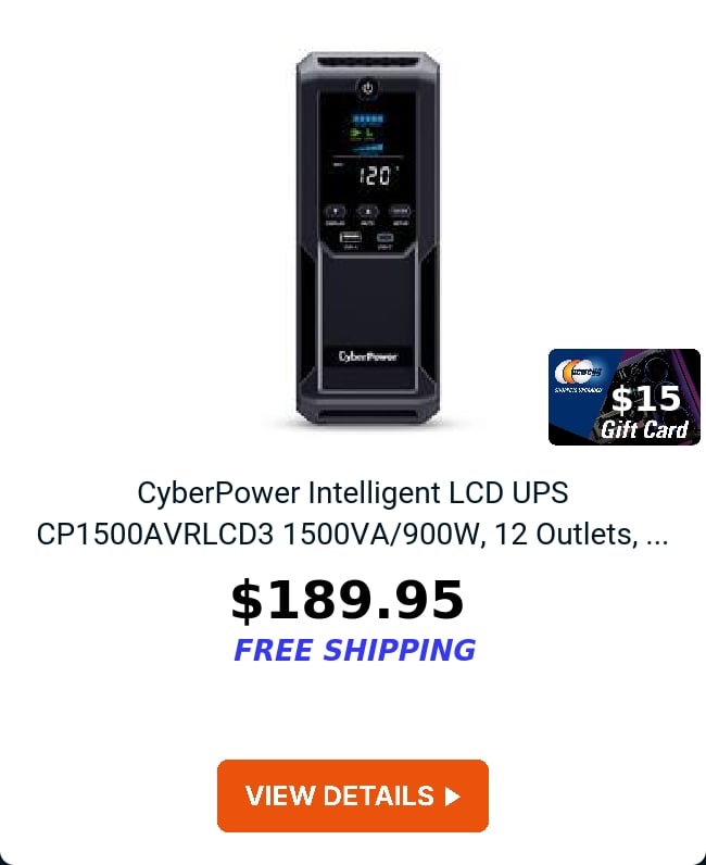 CyberPower Intelligent LCD UPS CP1500AVRLCD3 1500VA/900W, 12 Outlets, ...