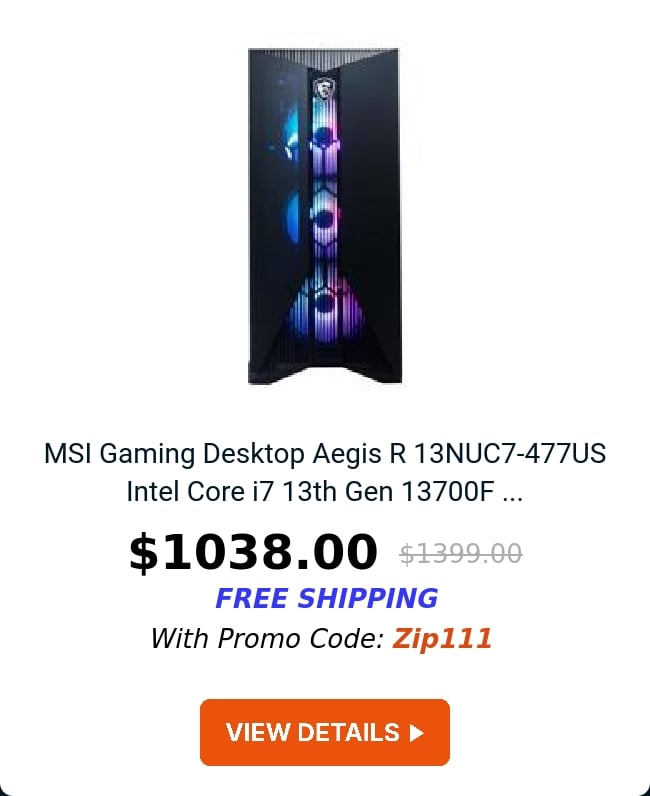 MSI Gaming Desktop Aegis R 13NUC7-477US Intel Core i7 13th Gen 13700F ...