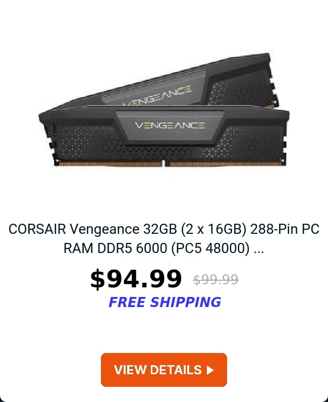 CORSAIR Vengeance 32GB (2 x 16GB) 288-Pin PC RAM DDR5 6000 (PC5 48000) ...