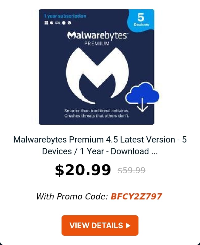 Malwarebytes Premium 4.5 Latest Version - 5 Devices / 1 Year - Download ...