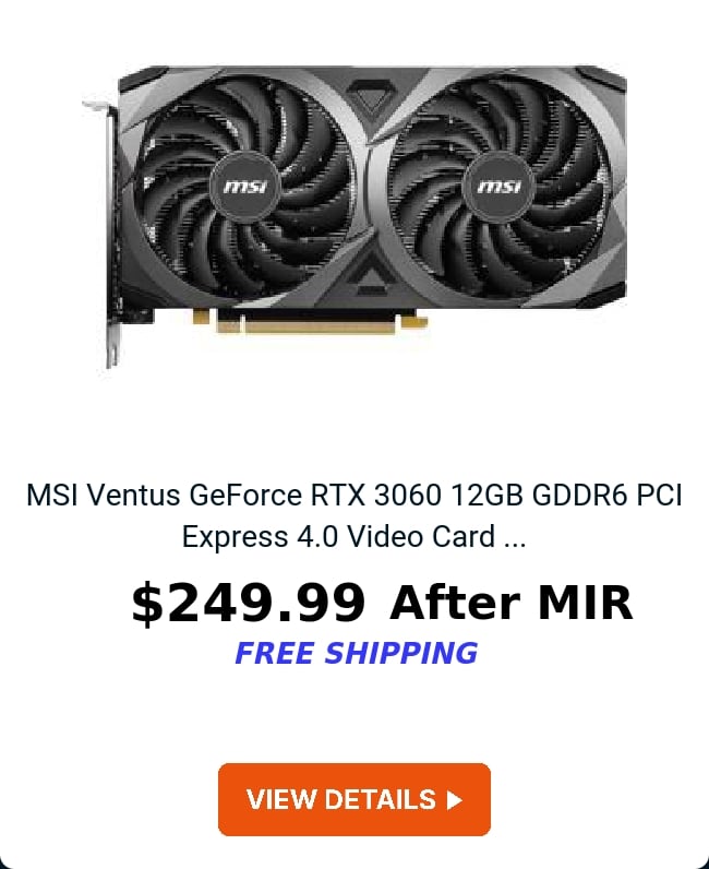 MSI Ventus GeForce RTX 3060 12GB GDDR6 PCI Express 4.0 Video Card ...