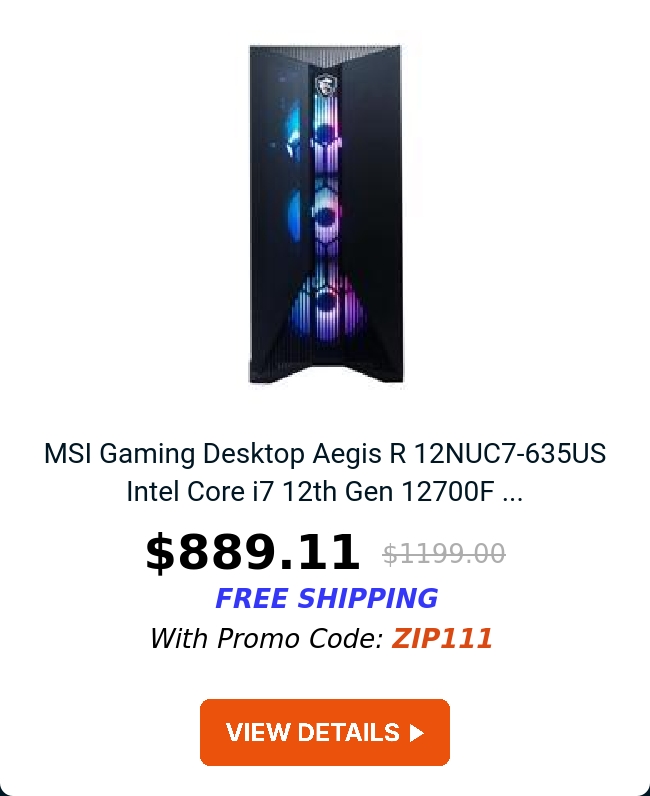 MSI Gaming Desktop Aegis R 12NUC7-635US Intel Core i7 12th Gen 12700F ...